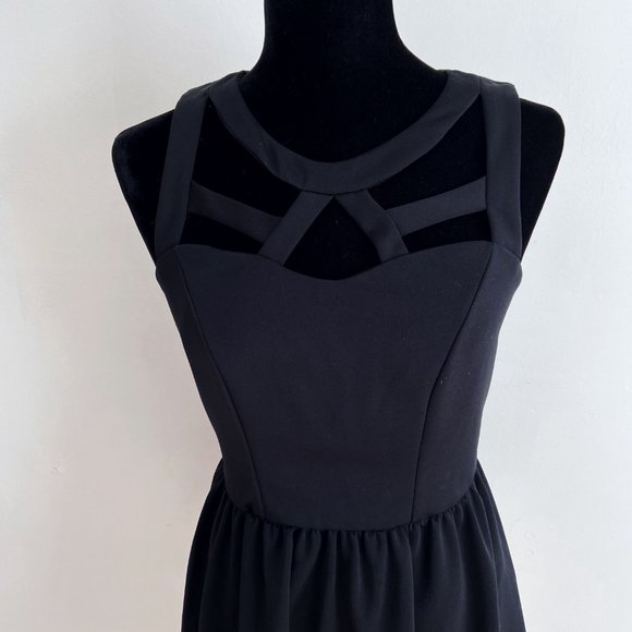River Island X ASOS Black Caged Cut-Out Party Mini Skater Mini Dress M - Picture 3 of 12
